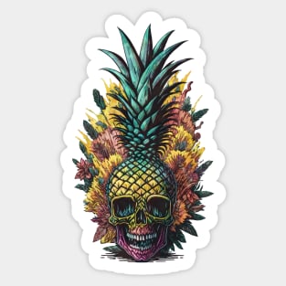 Summer color in skull Pineapple face, fruit summer, retro style Sticker